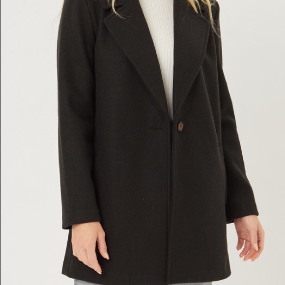 Black Wool-Like Fleece Medium-weight Coat - Picture 5 of 6